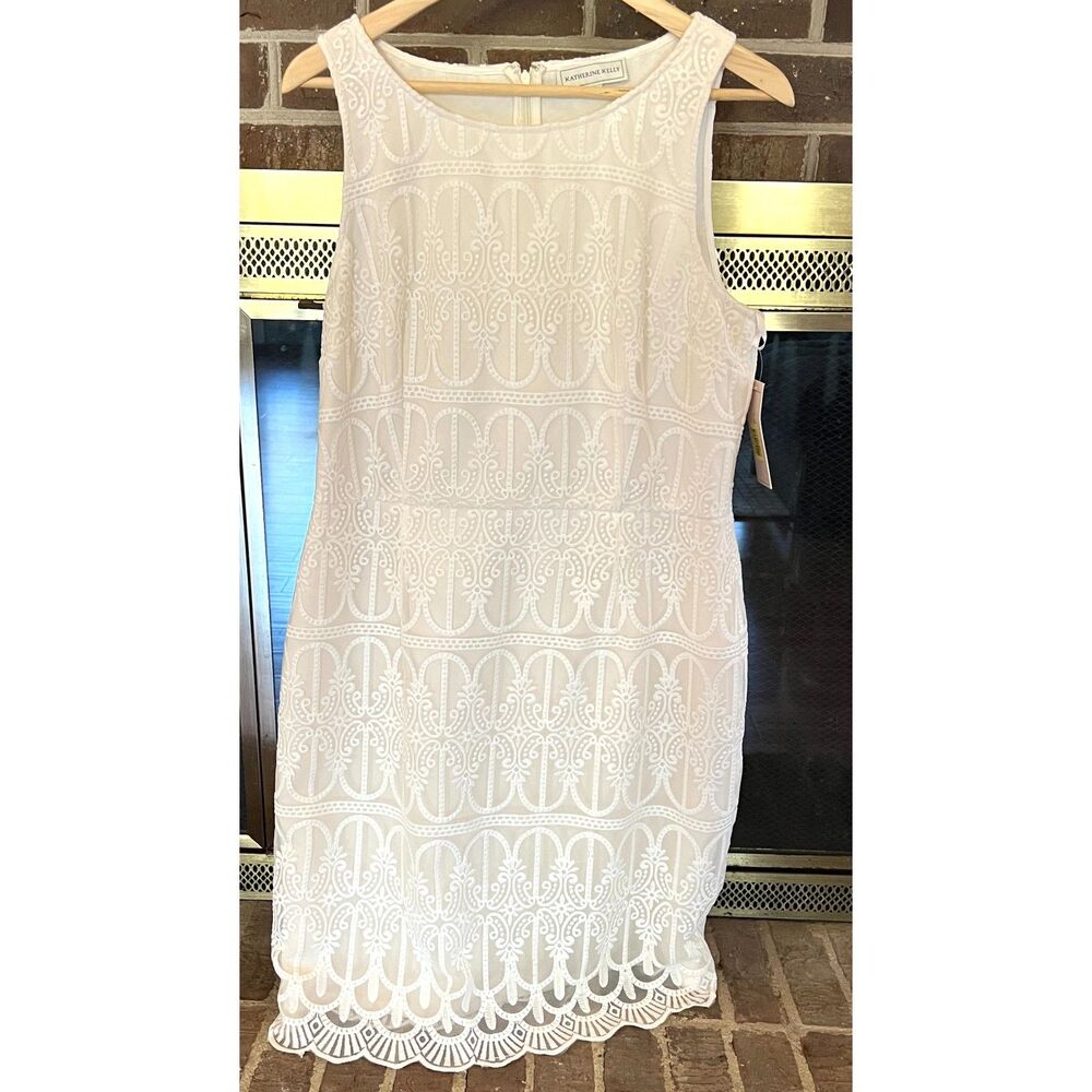 Katherine Kelly Sunglow Decorative White Sleeveless Dress NWT Size 14